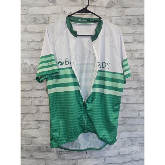 Louis Garneau Full Zip Cycling Jersey Men XL Green White Backroads Short Sleeve - Picture 7 of 8